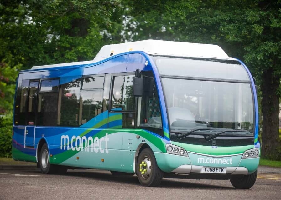 A photo of the m.connect electric bus in Moray